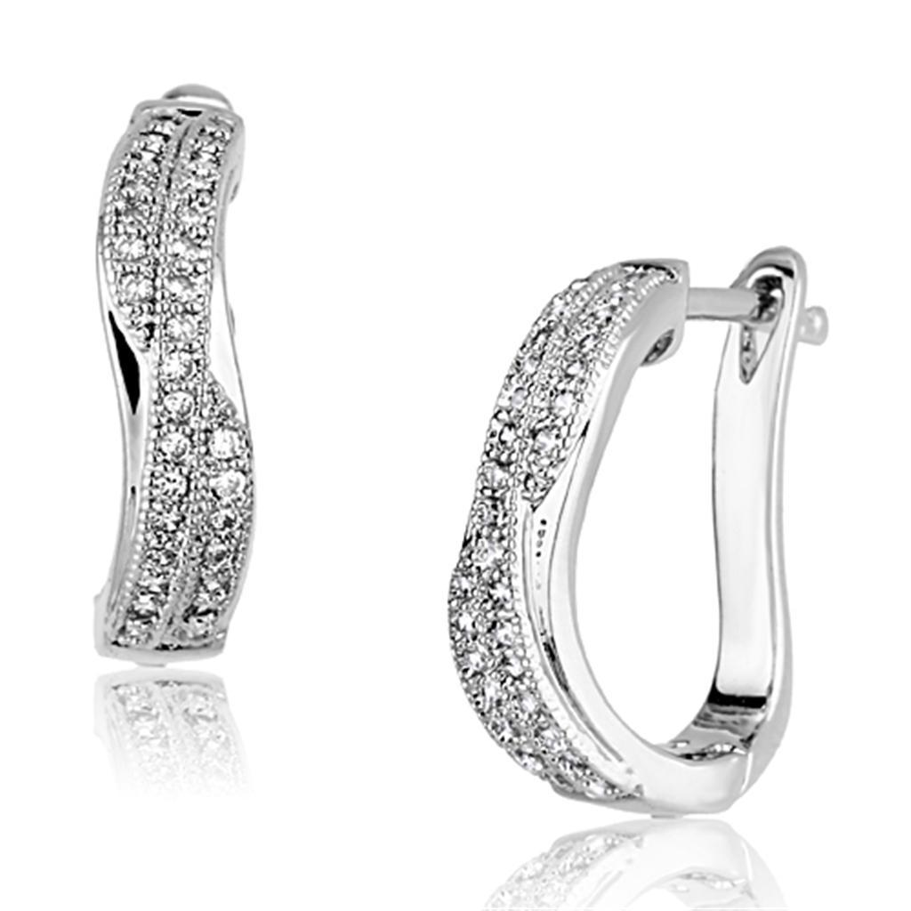 JCE358 Rhodium Brass Earrings with AAA Grade CZ  in Clear