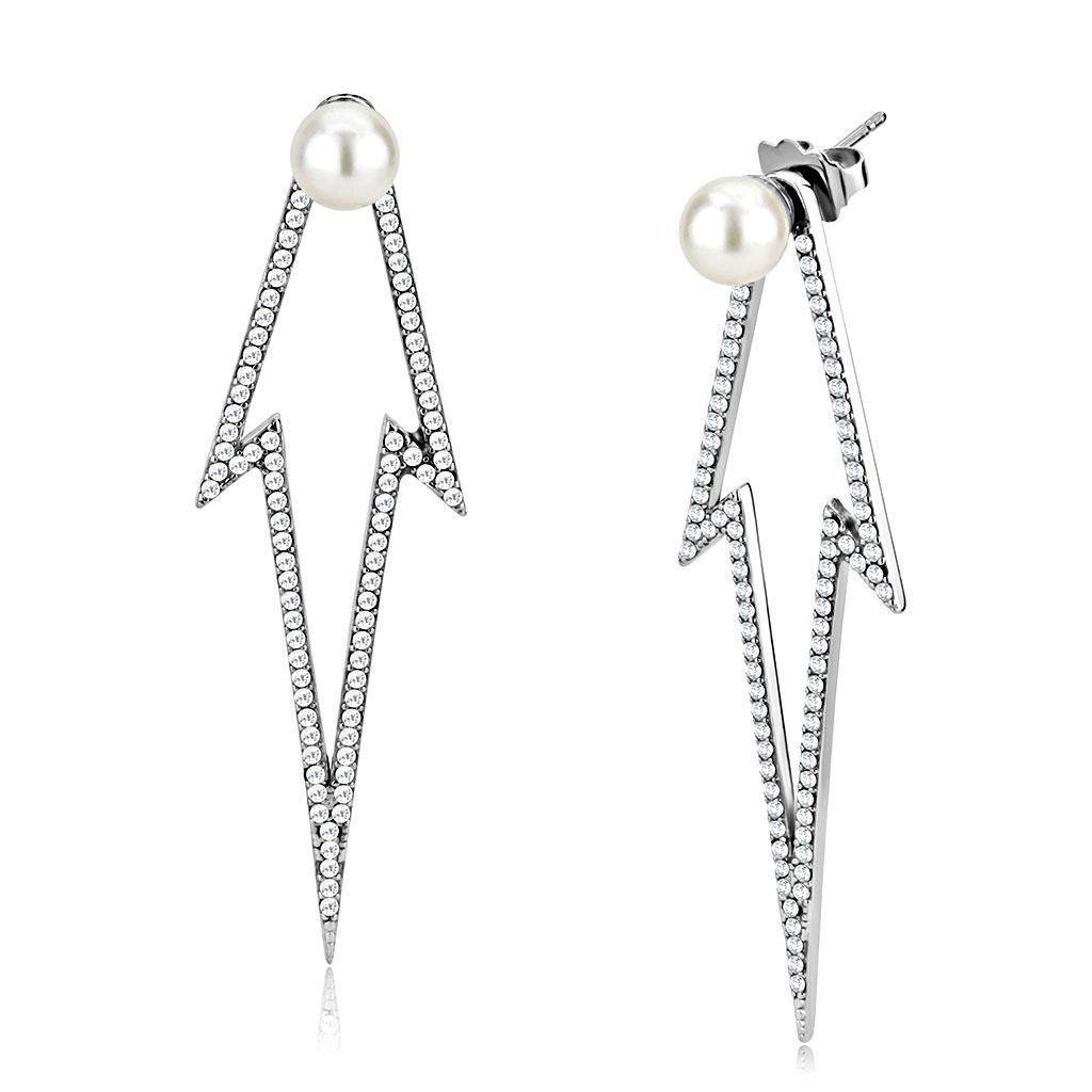 JCE299 High polished (no plating) Stainless Steel Earrings with Synthetic  in White