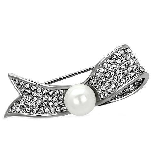JCE2799 Imitation Rhodium White Metal Brooches with Synthetic Pearl in White
