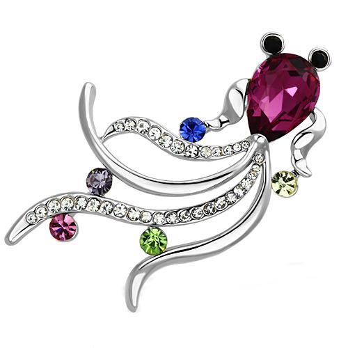 JCE2904 Imitation Rhodium White Metal Brooches with Synthetic Glass Bead in Fuchsia