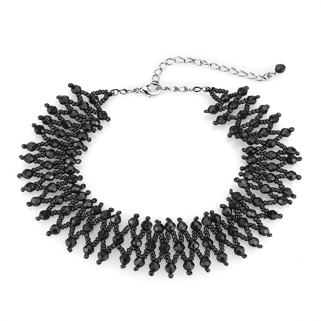 JCE4715 Rhodium Brass Necklace with Synthetic Synthetic Glass in Jet