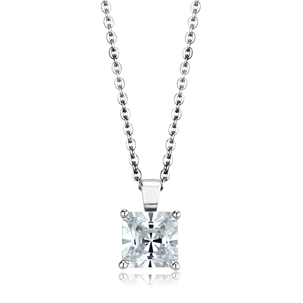 JCES895 Rhodium 925 Sterling Silver Chain Pendant with AAA Grade CZ  in Clear