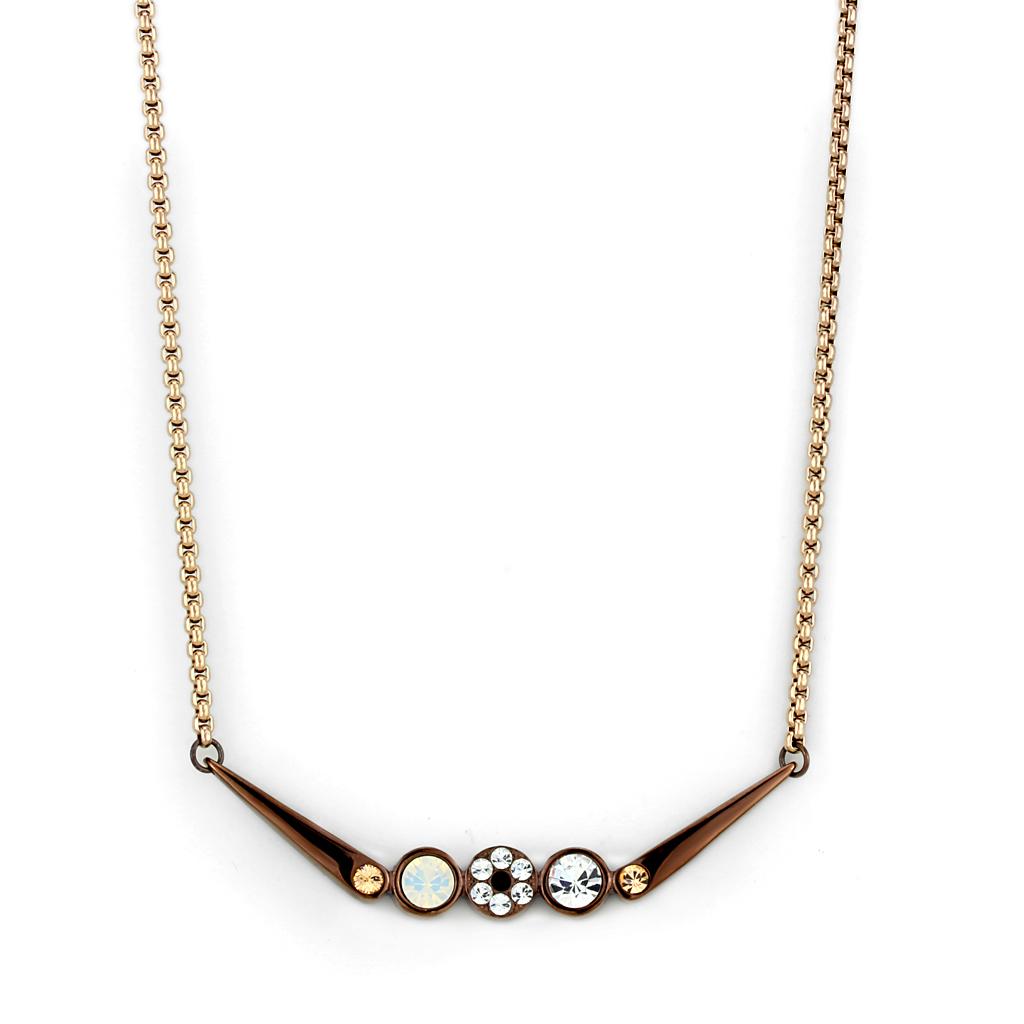 JCE2823 IP Rose Gold & IP light Coffee Stainless Steel Necklace with Top Grade Crystal  in Multi Color
