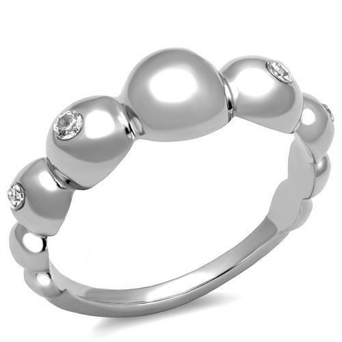 JCE3087 High polished (no plating) Stainless Steel Ring with AAA Grade CZ  in Clear