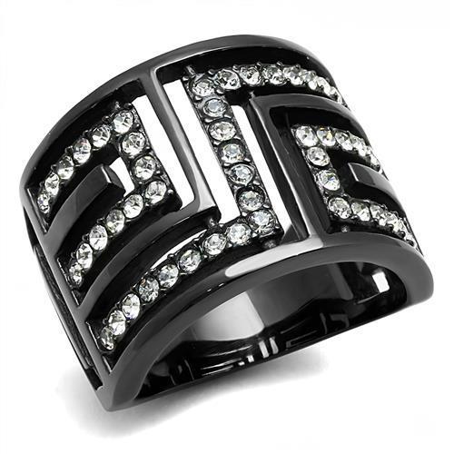 JCE3134 IP Light Black  (IP Gun) Stainless Steel Ring with Top Grade Crystal  in Clear