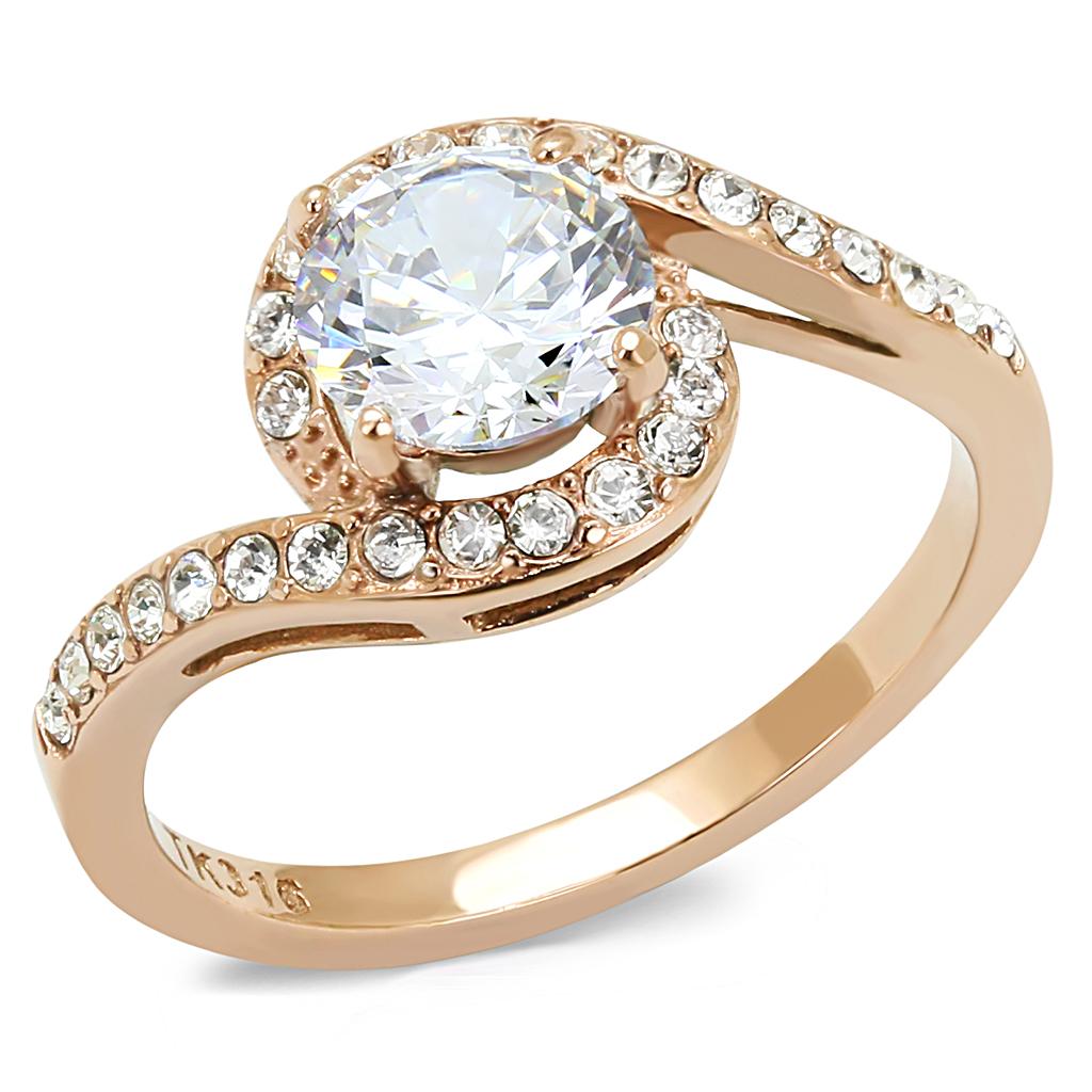 JCE3178 IP Rose Gold(Ion Plating) Stainless Steel Ring with AAA Grade CZ  in Clear