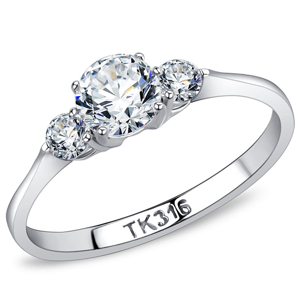 JCE3431 High polished (no plating) Stainless Steel Ring with AAA Grade CZ  in Clear