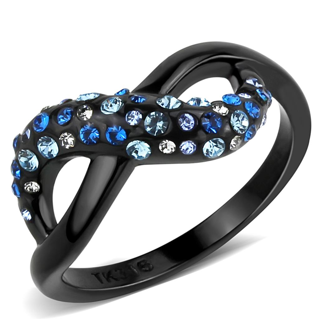 JCE3446 IP Black(Ion Plating) Stainless Steel Ring with Top Grade Crystal  in Multi Color