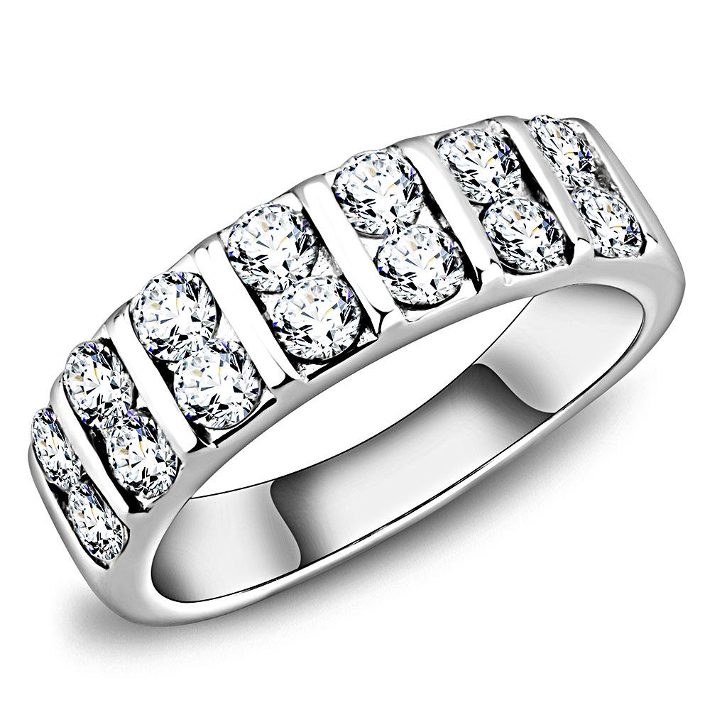 JCE3504 High polished (no plating) Stainless Steel Ring with AAA Grade CZ  in Clear