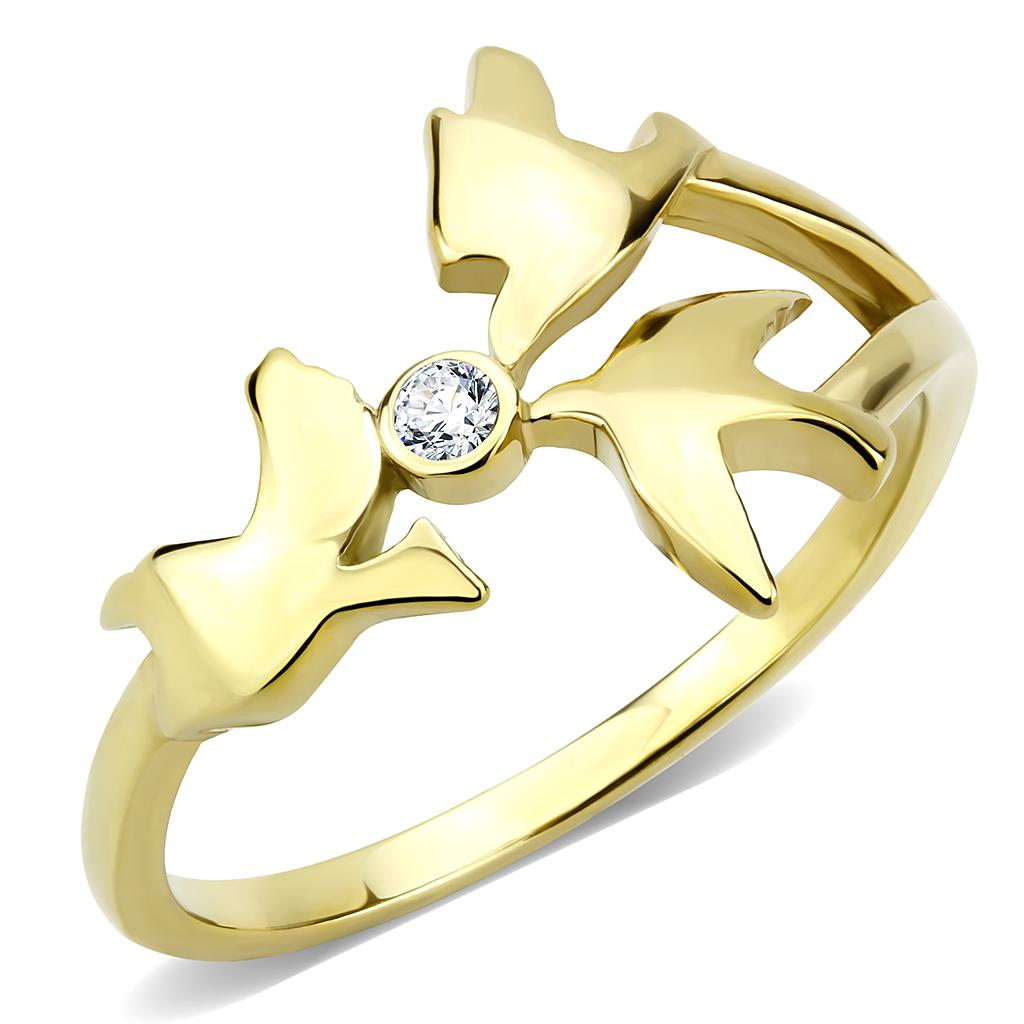 JCE3573 IP Gold(Ion Plating) Stainless Steel Ring with AAA Grade CZ  in Clear