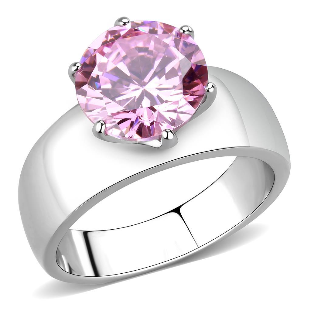 JCE52010 High polished (no plating) Stainless Steel Ring with AAA Grade CZ  in Rose