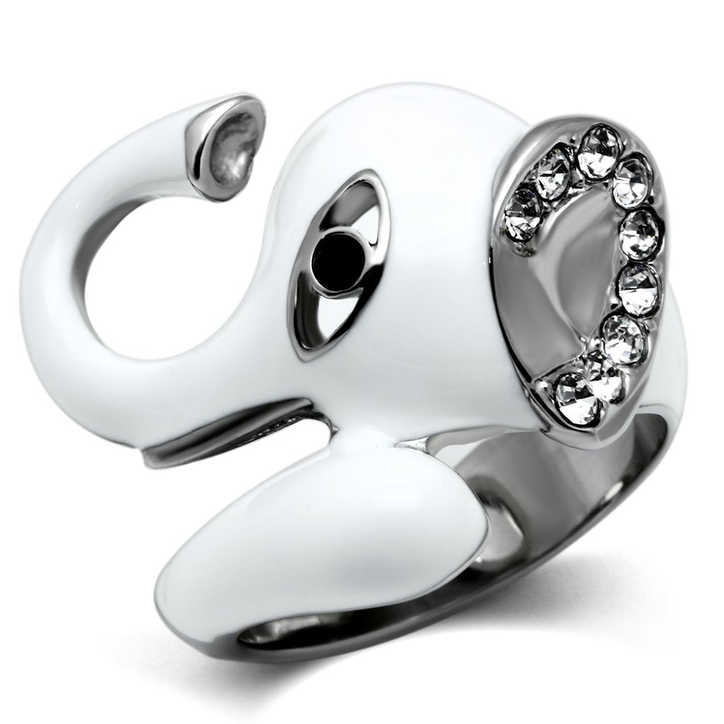 JCE663 High polished (no plating) Stainless Steel Ring with Top Grade Crystal  in Jet