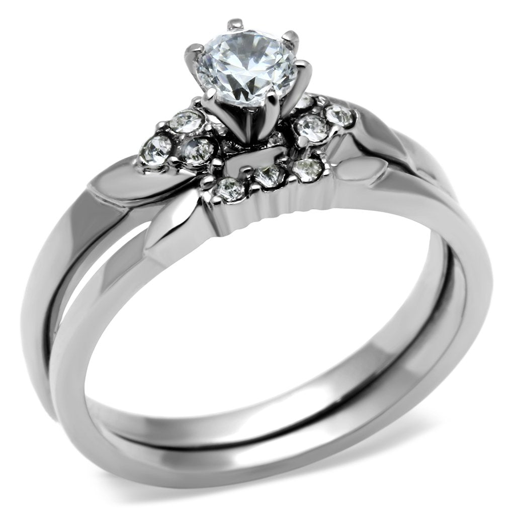 JCE694 High polished (no plating) Stainless Steel Ring with AAA Grade CZ  in Clear