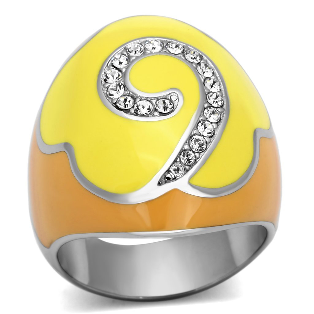 JCE846 High polished (no plating) Stainless Steel Ring with Top Grade Crystal  in Clear