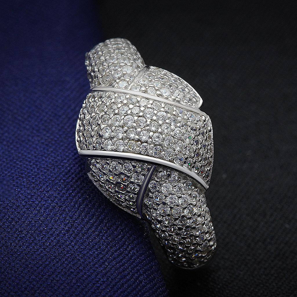 JCE016 Rhodium 925 Sterling Silver Ring with AAA Grade CZ  in Clear