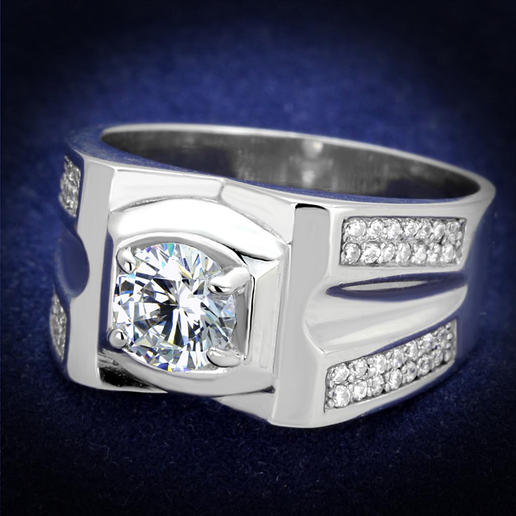 JCE385 Rhodium 925 Sterling Silver Ring with AAA Grade CZ  in Clear