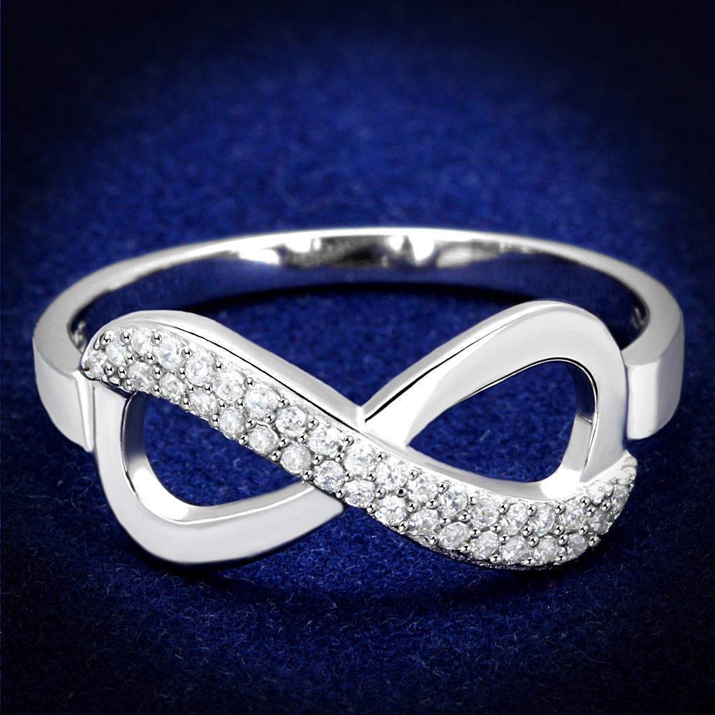 JCE541 Rhodium 925 Sterling Silver Ring with AAA Grade CZ  in Clear
