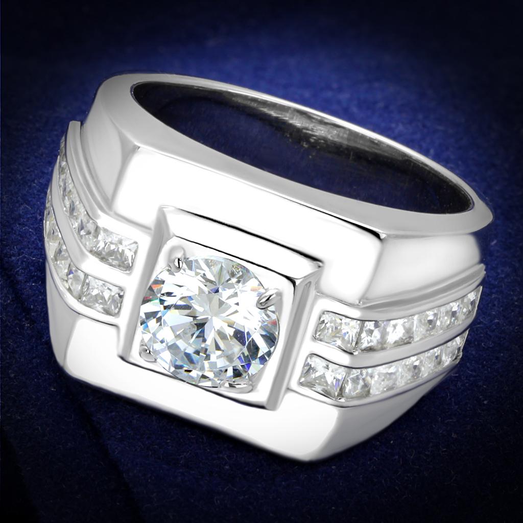 JCE553 Rhodium 925 Sterling Silver Ring with AAA Grade CZ  in Clear