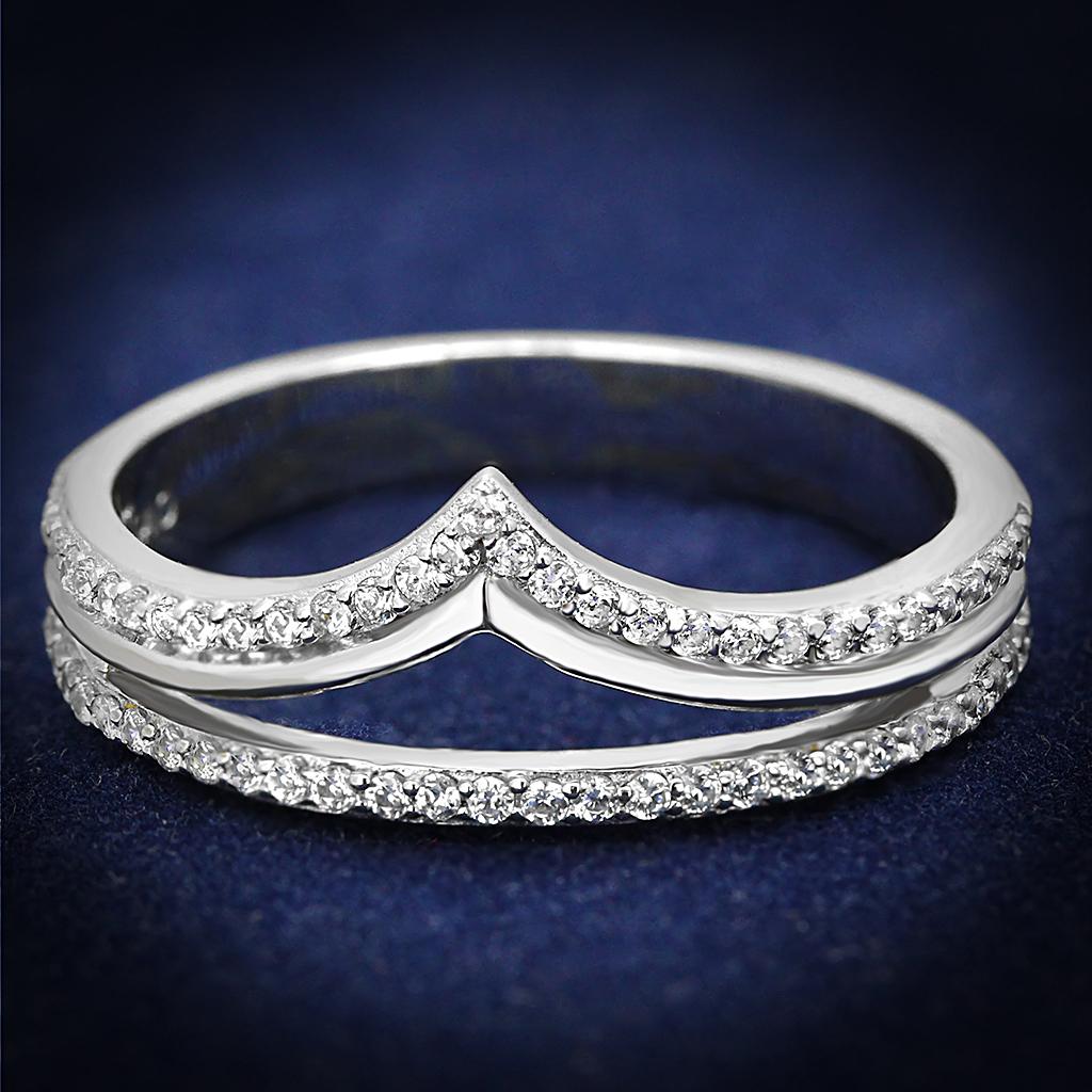 JCE582 Rhodium 925 Sterling Silver Ring with AAA Grade CZ  in Clear