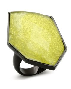 JCE001 IP Black(Ion Plating) Brass Ring with Synthetic Synthetic Stone in Apple Green color