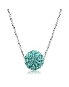 JCE059 Rhodium Brass Chain Pendant with Top Grade Crystal  in Sea Blue